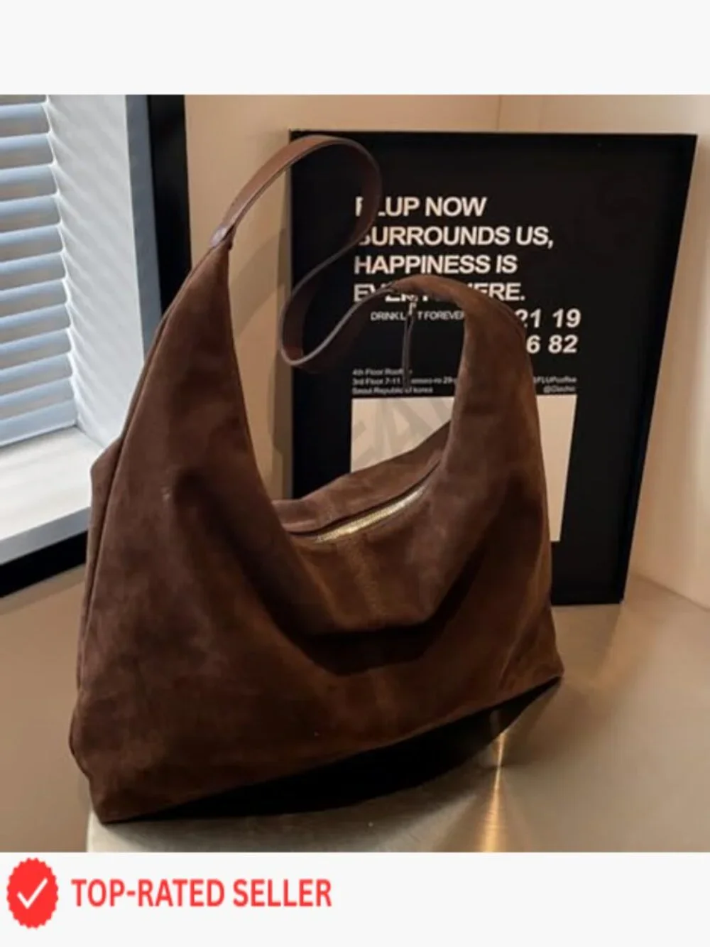 Classic Brown Suede Hobo Shoulder Bag